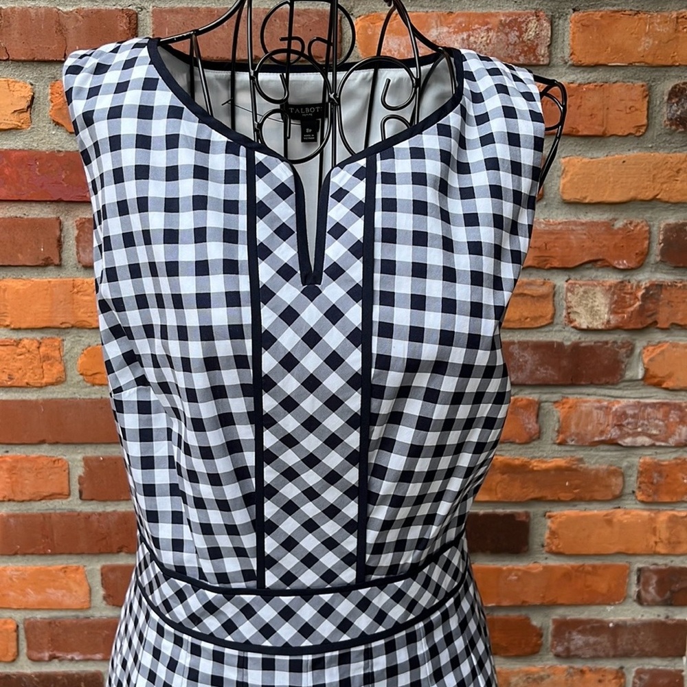 NWOT Talbots Blue & White Gingham Check Sleeveless Pleated Dress Size 8P - Picture 4 of 15
